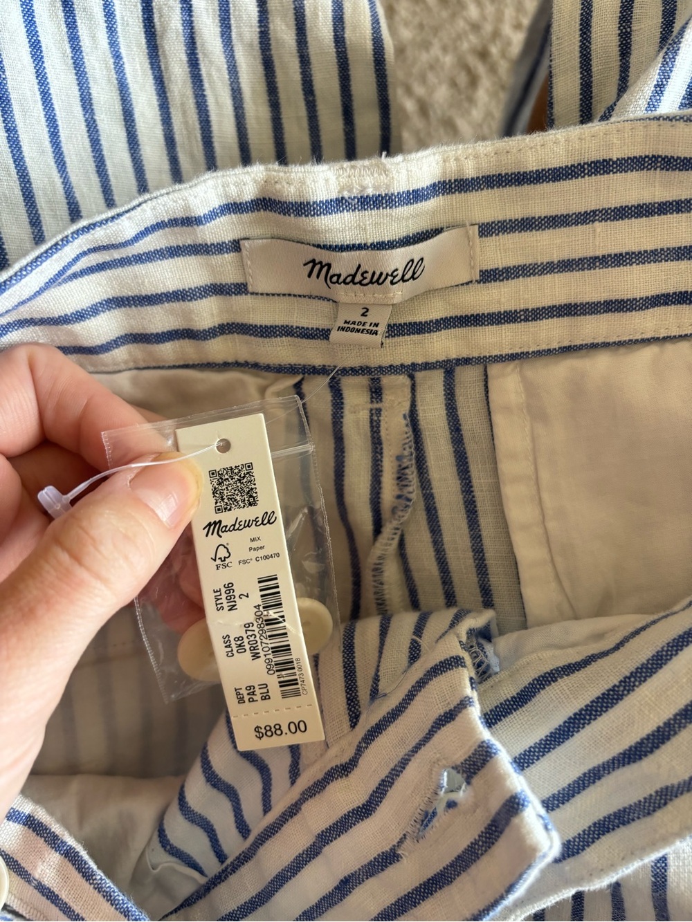 NWT Madewell Harlow Wide-Leg Linen Pants in Bluestone Stripe - Picture 8 of 9